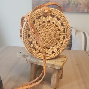 Handcrafted Tan Rattan Crossbody Bag